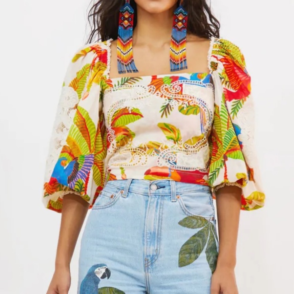 Farm Rio Off White Forest Birds Blouse